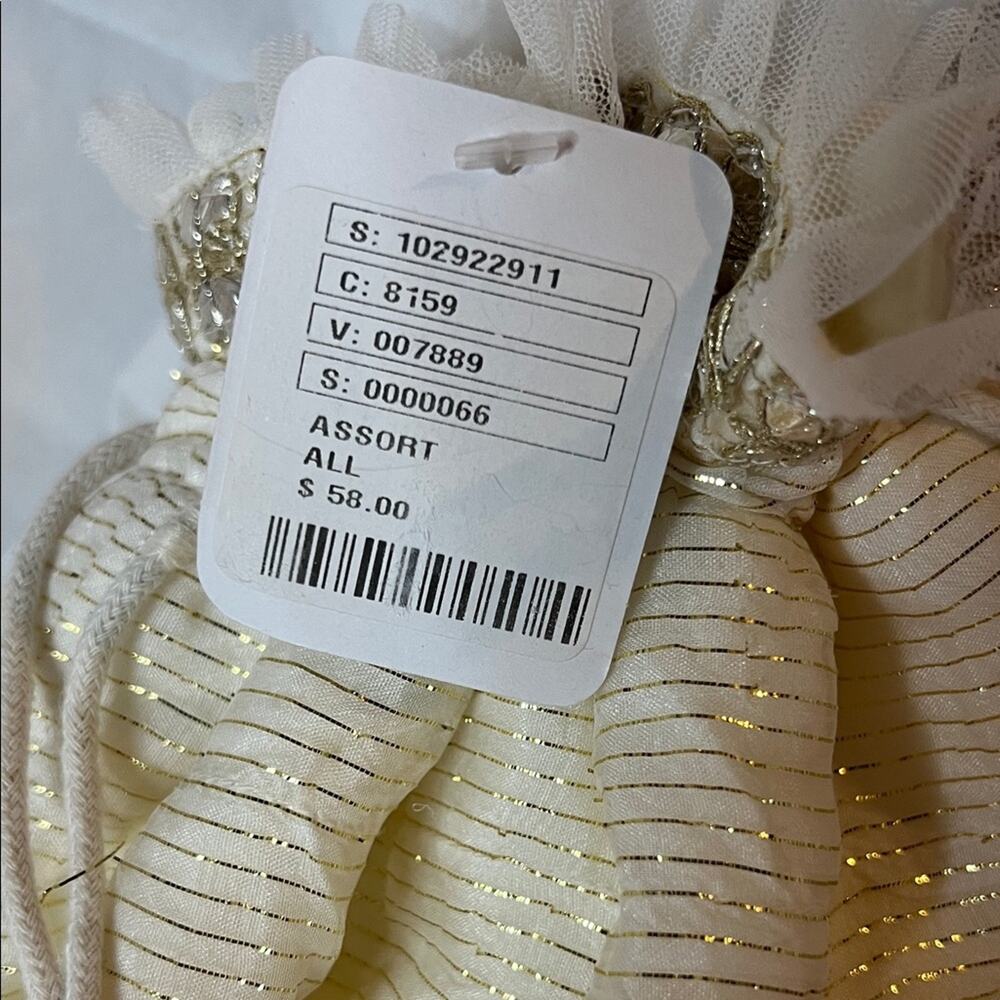 Free People Embellished Cream and Pink Drawstring Small Gift Bag - Picture 4 of 6